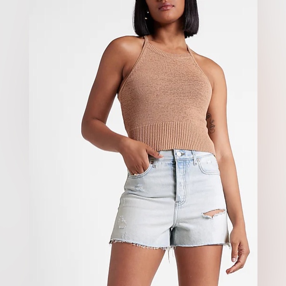 Express Super High Waisted Light Wash Mom Jean Shorts